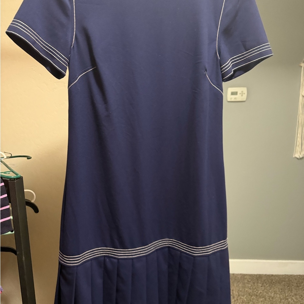 Karl Lagerfeld Navy Midi Dress with White Stitching